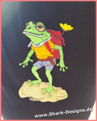Embroidery file hiking frog...